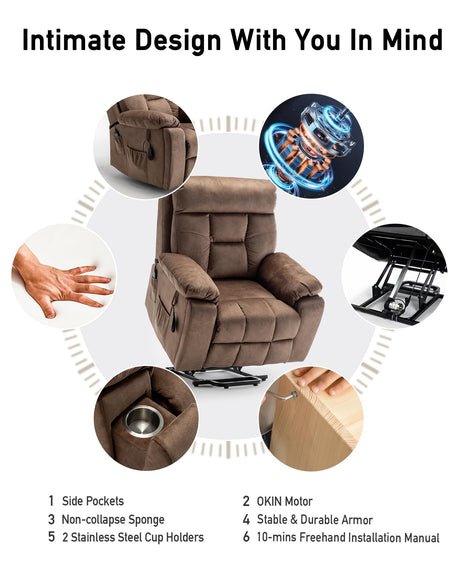 HBUI Lift Chair/Lazy boy Recliner Chair with Cupholder/Power Lift Recliner Chair for Elderly， Electric Recliner/Big and Tall Recliners for People Up to 6'2"/350lb Range HBUI