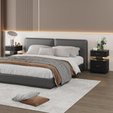 Night Stand, LED Nightstand, Bedroom Night Stand with Charging Station, 2 Drawer Nightstand, Modern Nightstands with Curvy Edge and Sliding Door, Small Bedside Table for Bedroom, Black AKMAKM