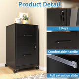 FLIXELIO 2 Drawer File Cabinet with Lock,Small Rolling Metal Office Storage Mobile Filing Cabinet Under Desk,Vertical Locking File Cabinets with Wheels for Home Office,Legal Required Assembly,Black FLIXELIO