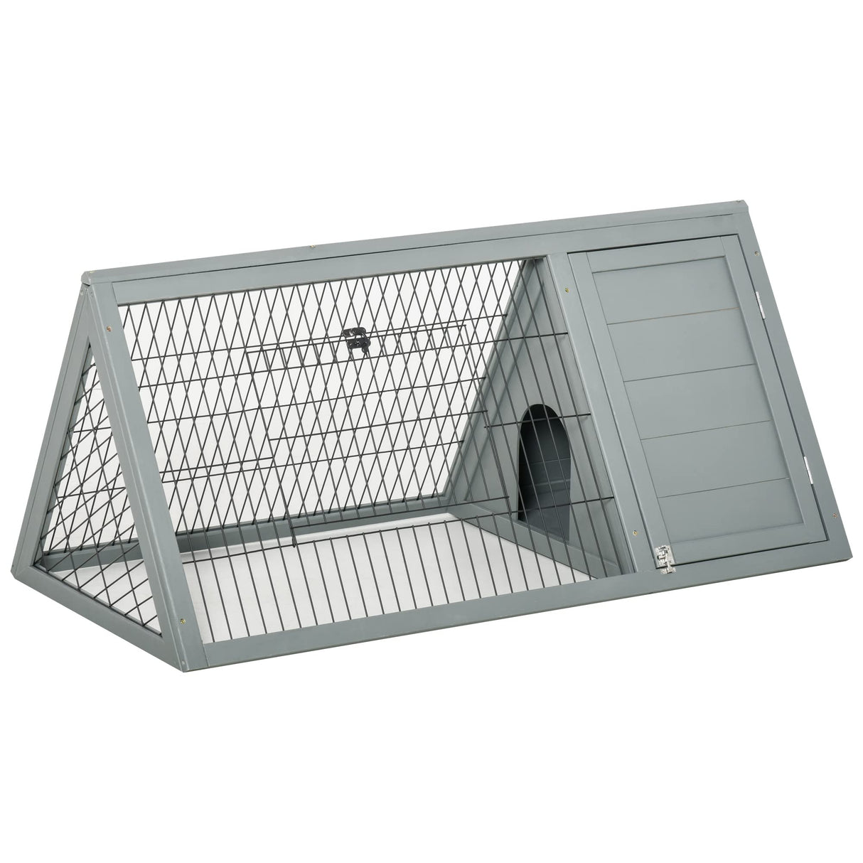 PawHut 46" x 24" Wooden A-Frame Outdoor Rabbit Cage Small Animal Hutch with Outside Run & Ventilating Wire, Gray PawHut