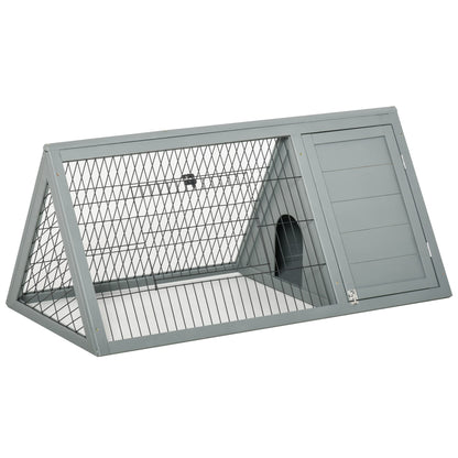 PawHut 46" x 24" Wooden A-Frame Outdoor Rabbit Cage Small Animal Hutch with Outside Run & Ventilating Wire, Gray - WoodArtSupply