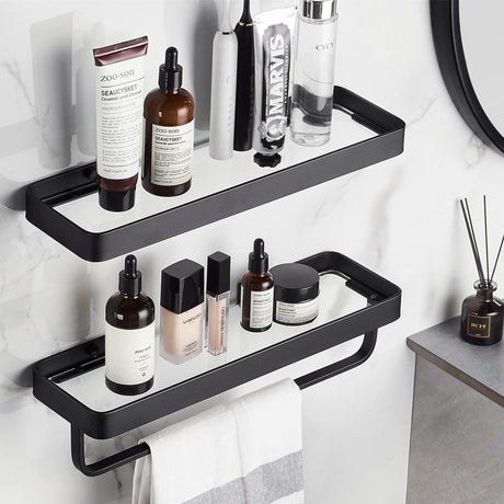 VOLPONE Bathroom Shelves Wall Mounted Glass Shelf for Floating Shelf Tempered Glass Shelves 2 Tier Bathroom Wall Organizer(Black) VOLPONE