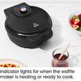 Chefman Anti-Overflow Belgian Waffle Maker w/Shade Selector, Temperature Control, Mess Free Moat, Round Iron w/Nonstick Plates & Cool Touch Handle, Measuring Cup Included, Black Chefman