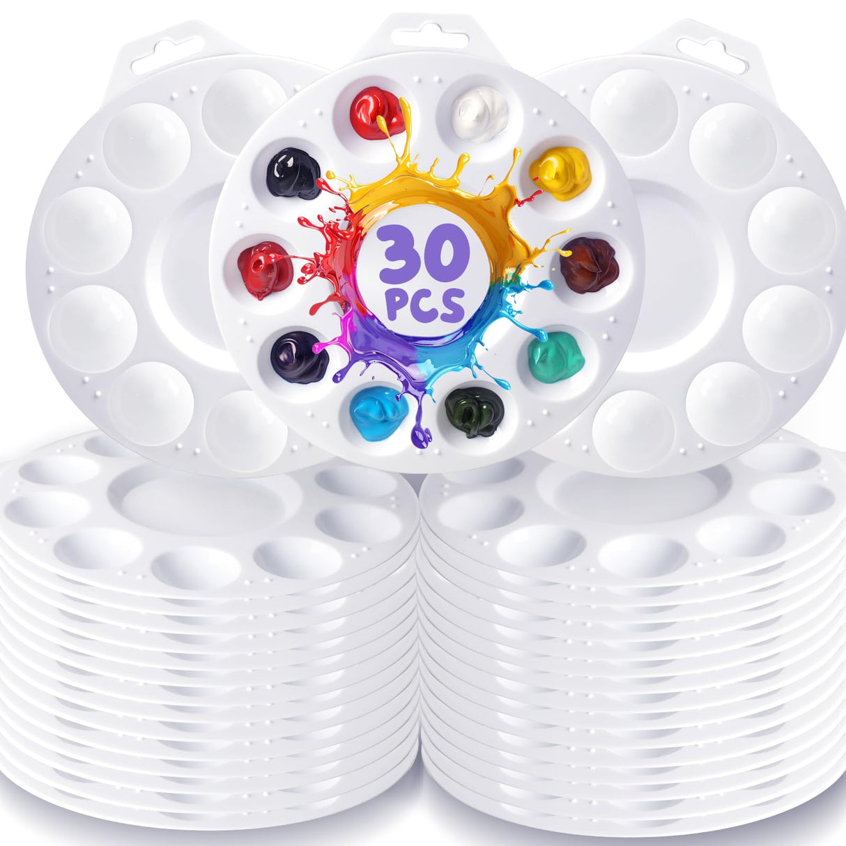 30Pcs Paint Tray Palettes, Plastic Paint Pallets with Hanging Hole for Kids or Students to Paints on School Project, Art Class or Have a Birthday Painting Part Halobios