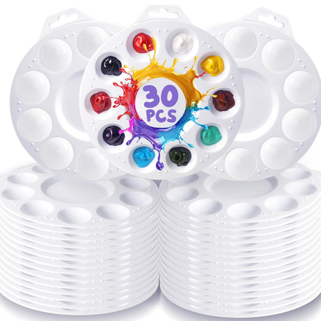 30Pcs Paint Tray Palettes, Plastic Paint Pallets with Hanging Hole for Kids or Students to Paints on School Project, Art Class or Have a Birthday Painting Part Halobios