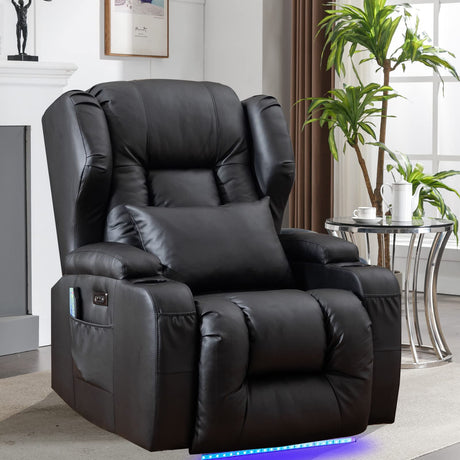 SAMERY Power Recliner Chair with Massage & Heating, Comfy Sleeper Chair Sofa Electric Recliners Home Theater Seat for Living Room with Cup Holders/USB Ports/LED Light/Lumbar Pillow/Remote Control SAMERY