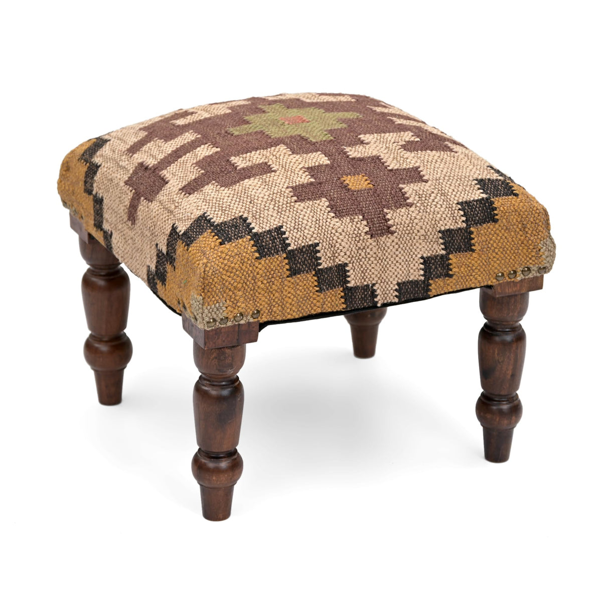 NATURAL FURNISH Handmade Jute Soft Ottomans Square Shape Stool for Sitting and Foot Rest with Wooden Legs, Entryway Modern Stool for Living Room, Bedroom, Hall (Yellow, L 15.74 x W 15.74 x H 14 inch) NATURAL FURNISH