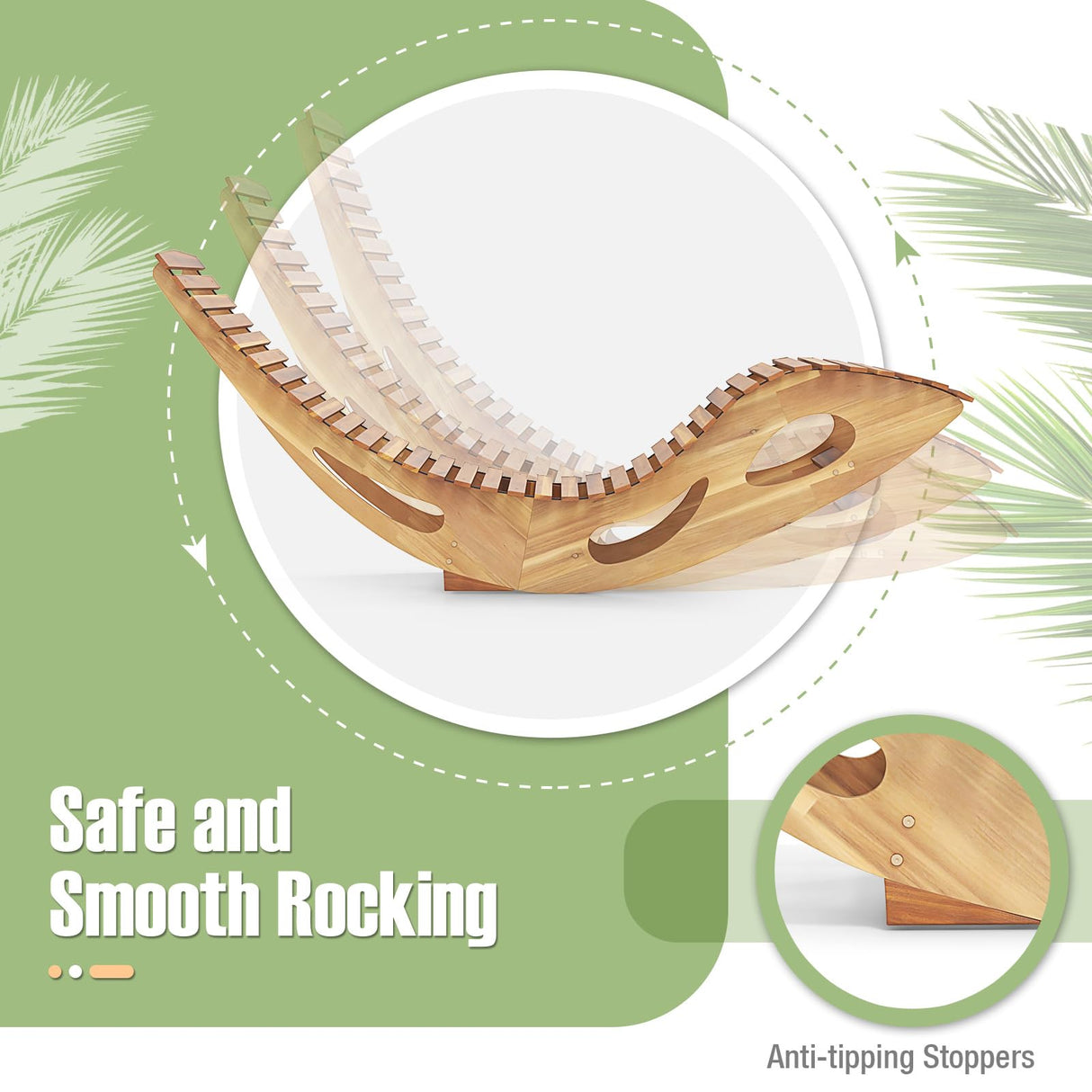 Tangkula Outdoor Chaise Lounge Chair, Acacia Wood Rocking Sun Lounger with Slatted Backrest and Seat, Wooden Rocker Lounge Chair for Patio, Garden and Poolside Tangkula