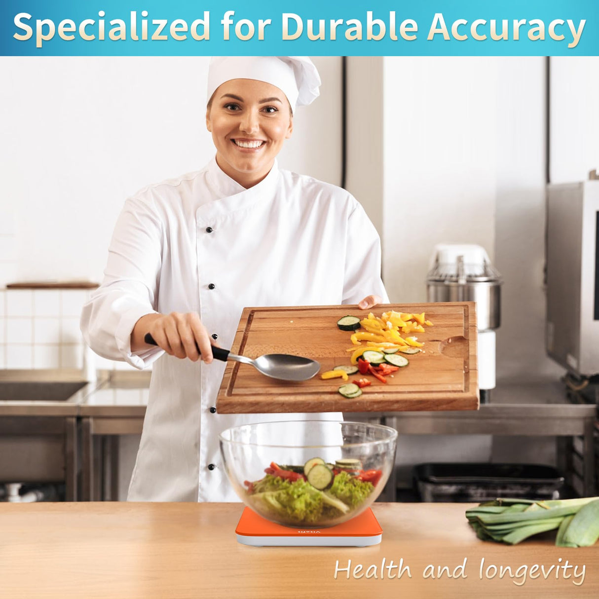 Vitafit 33lb/15kg Digital Food Scale in High Precision 0.1oz/1g, Our Own Kitchen Scale Professional Factory Since 2001, Kitchen Essentials for Cooking & Baking, LED, 3*AAA Battery, Refreshing Orange Vitafit