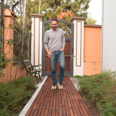 Interlocking Deck Tiles Striped Pattern, Square Acacia Hardwood Outdoor Flooring For Patio, Bancony, Pool Side HouseOfZazla