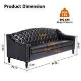 Chesterfield 3-Steater Sofa, 80" Comfy Leather Sofas Couch with Camelback for Living Room, Mid Century Modern 3 Deep Seats Couch for Apartment Bedroom, Office (PU-3-Steater Sofa, Black) SUJOUCRAFT