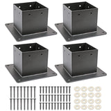 Voittozege 4 Pcs 4x4 Post Bracket Anchor Base, Deck Post Brackets Heavy Duty Wood Post Support Kit Black Powder Coated Heavy Fence Post for Wood Fence, Deck, Pergola and Mailbox Support Brackets Voittozege