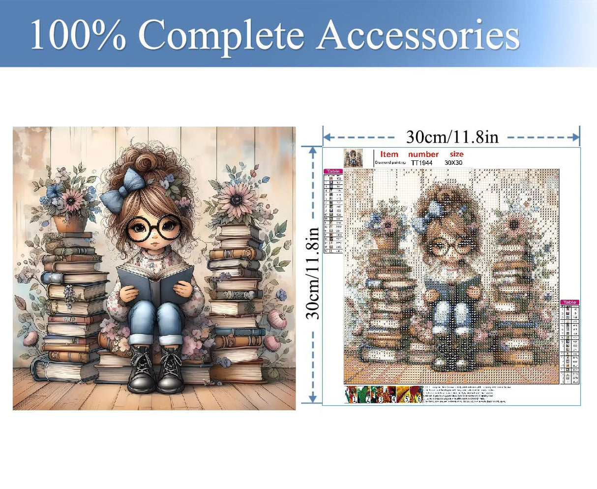 JFYHAB 5D Diamond Painting Kits for Adults, Reading Book Diamond Art Kits for Adults Beginner,DIY Full Drill Books Diamond Dots Paintings with Gem Art and Crafts for Adults Home Decor 12x12in JFYHAB