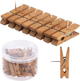 50 PCS Push Pin with Wooden Clips, Durable Wooden Push Pins, Decorative Pushpins Tacks Thumbtacks, Tacks for Cork Board Artworks Notes Photos, Craft Projects, Offices and Homes Joyberg