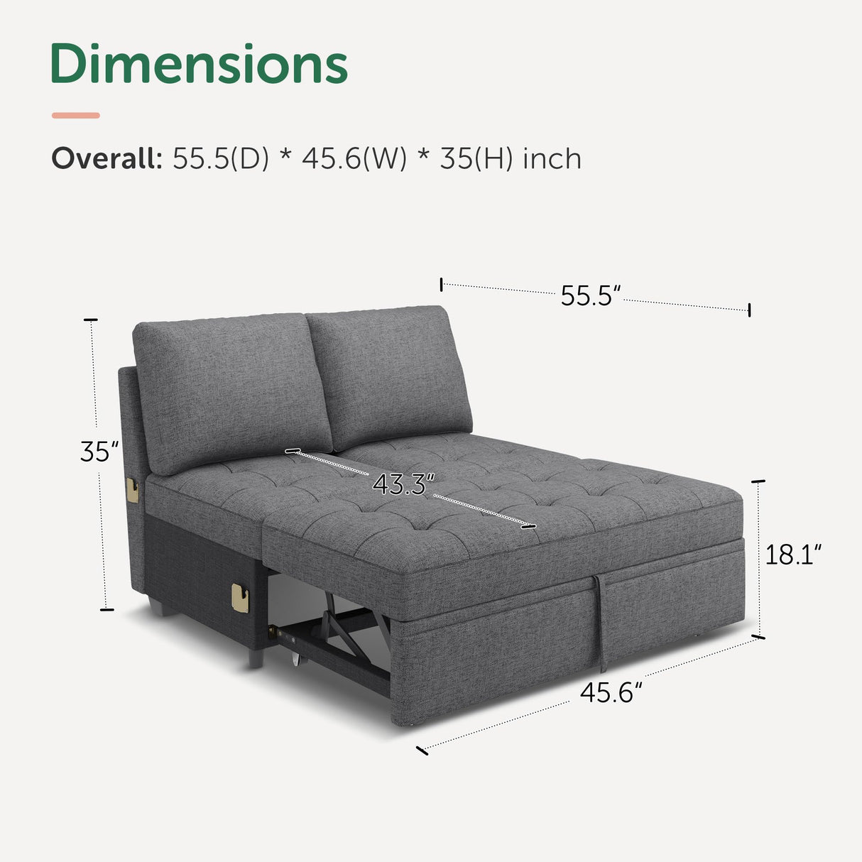 HONBAY Modular Sectional Sleeper Sofa with Pull Out Bed, Pull Out Bed for Sectional Couch, Grey HONBAY