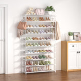 LANTEFUL 10 Tiers Shoe Rack 50 Pairs Large Capacity Tall Shoe Organizer Sturdy Shoe Storage with Two Hooks Space Saving Metal Wide Shoe Rack for Closet, Entryway, Bedroom, White LANTEFUL