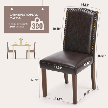 DUMOS Upholstered Dining Chairs Set of 6, Modern Upholstered Leather Dining Room Chair with Nailhead Trim and Wood Legs, Mid-Century Accent Dinner Chair for Living Room, Kitchen, Dark Brown