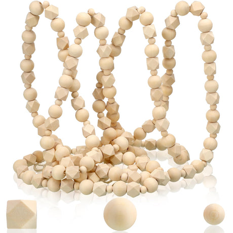 Jetec 12 Feet Christmas Wood Bead Garland Boho Garland Christmas Wooden Garland Christmas Rustic Beaded Garland Decorative Tree Decorations Farmhouse Country Home Decor for Xmas Tree Wall Ornaments Jetec