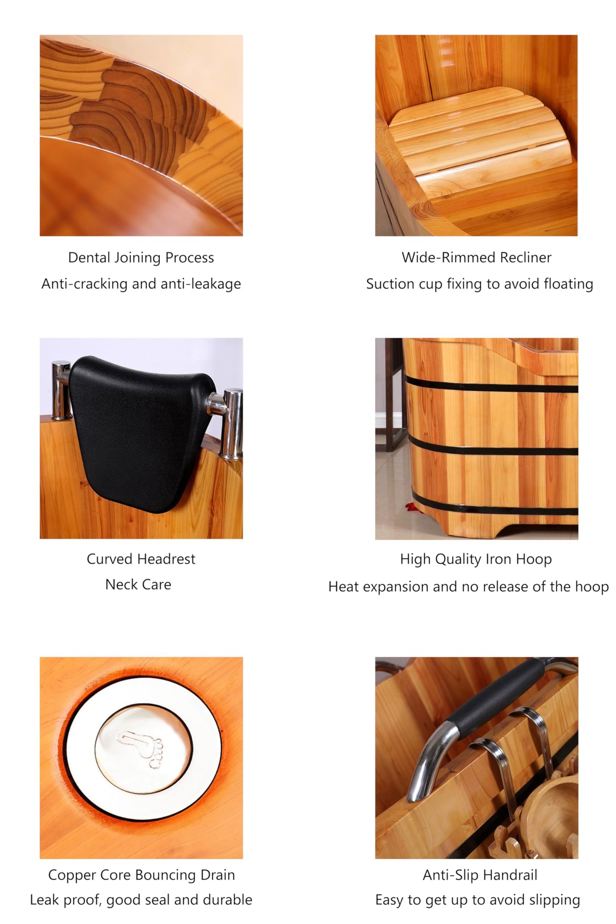 Wooden Hot Tub Bathroom Freestanding Soaking Non-Slip Bathtub Thickened Handrail Style Healthy Medicinal Bathtub For Both Adult And Child Family Members (Deluxe configuration with lid fumigation) OGOLOUG