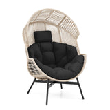 Tangkula Oversized Egg Style Chair, Wicker Stationary Patio Egg Chair w/Cushions & Headrest, Heavy-Duty Metal Frame, Patio Lounge Basket Sofa Chair for Yard, Porch, Living Room Tangkula