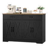 HOSTACK Coffee Bar Cabinet, 47.2" Buffet Cabinet with Storage, Modern Farmhouse Kitchen Buffet Sideboard with Drawers and Shelves, Barn Doors Storage Cabinet for Living Room, Black/Rustic Brown HOSTACK