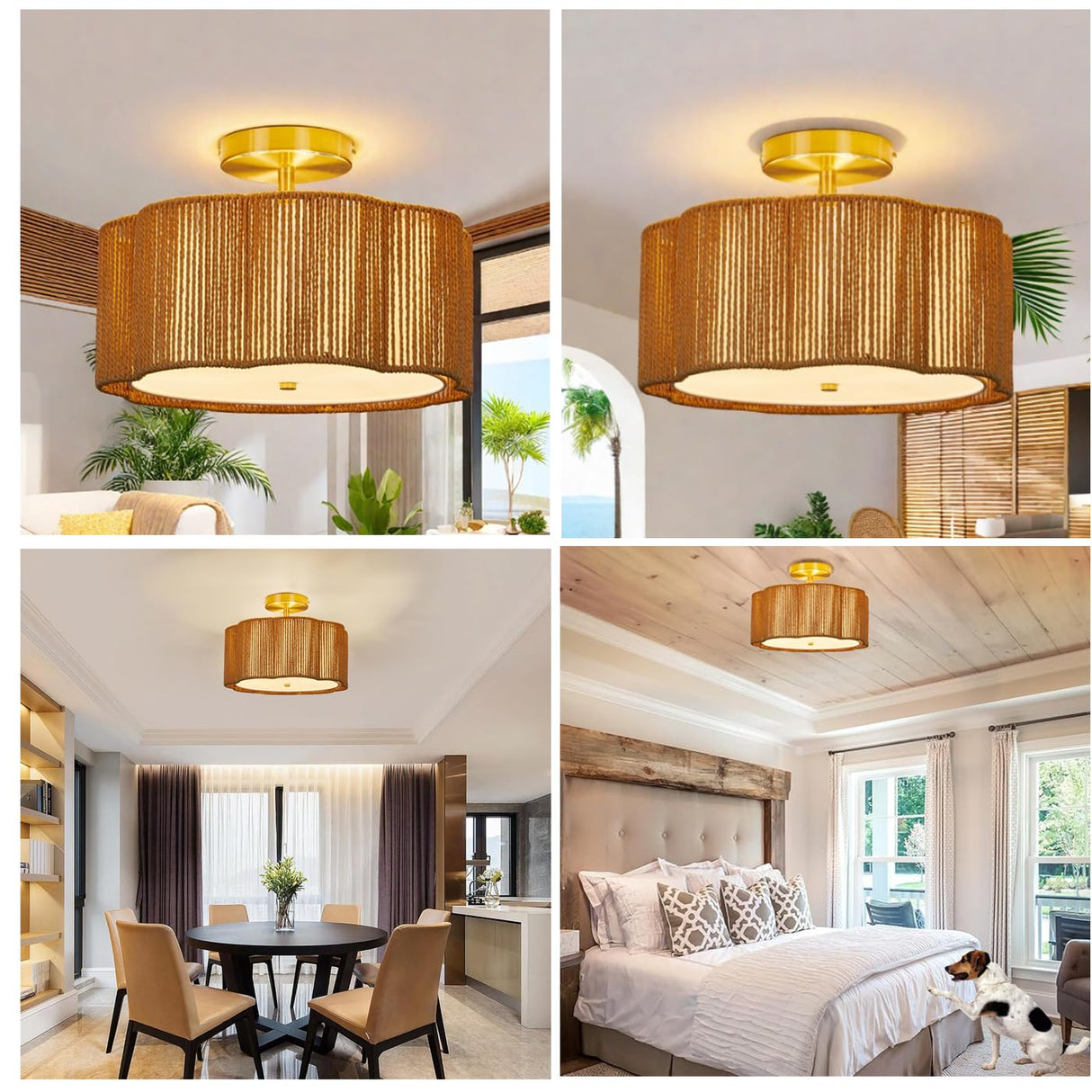 Rattan Ceiling Light Fixtures flush mount,Boho Ceiling Light,Semi Flush Mount Ceiling Light,Small Rattan chandelier for bedroom,Nursery Light Fixture,Drum Light Fixture,Rattan Mini Chandelier Jolydoly