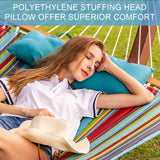 Lazy Daze Hammocks 12 FT Quilted Fabric Double Hammock with Spreader Bars and Detachable Pillow, 2 Person Hammock for Outdoor Patio Backyard Poolside, 450 LBS Weight Capacity, Blue&Red Stripes Lazy Daze Hammocks