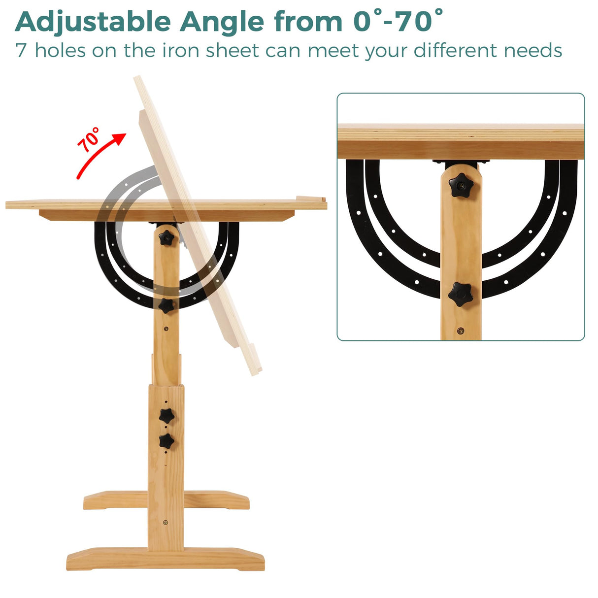 VISWIN 30" x 42" Extra-Large Artist Drafting Table, Adjustable Height & Angle, Solid Pine Wood Drawing Table, Art Table for Adults, Tilts Flat, Craft Table for Painting, Writing, Reading VISWIN