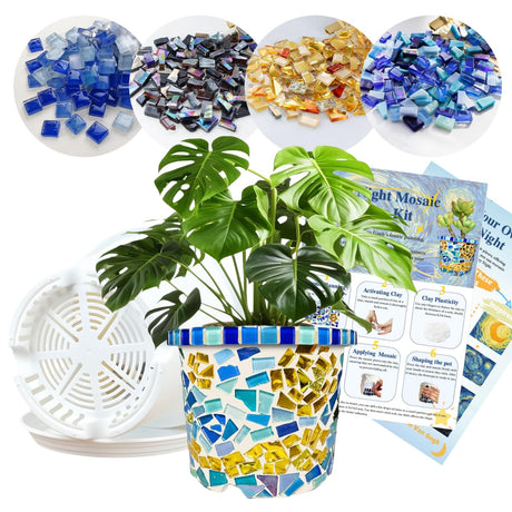 Losnakt Starry Night Style Mosaic Kits for Adults-DIY Flower Pot Arts and Crafts Kits with Vibrant Tiles, Easy Instructions Perfect for Home Decor, Personalized Gifts & Hobbies for Women Losnakt