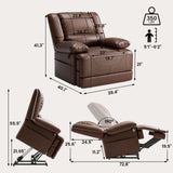 Couchus Infinite Position Dual Motor Power Lift Chair Lay Flat Sleeper Recliner Chair with Massage and Heating for Elderly, USB Ports and Remote Control,Breathable Leather (Red Brown) Couchus
