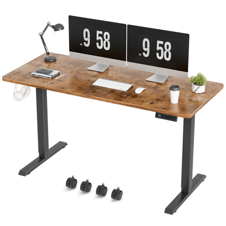 Furmax Electric Standing Desk, 55 x 24 Inches Height Adjustable Desk with Removable Casters, Home Office Computer Desk (White) Furmax