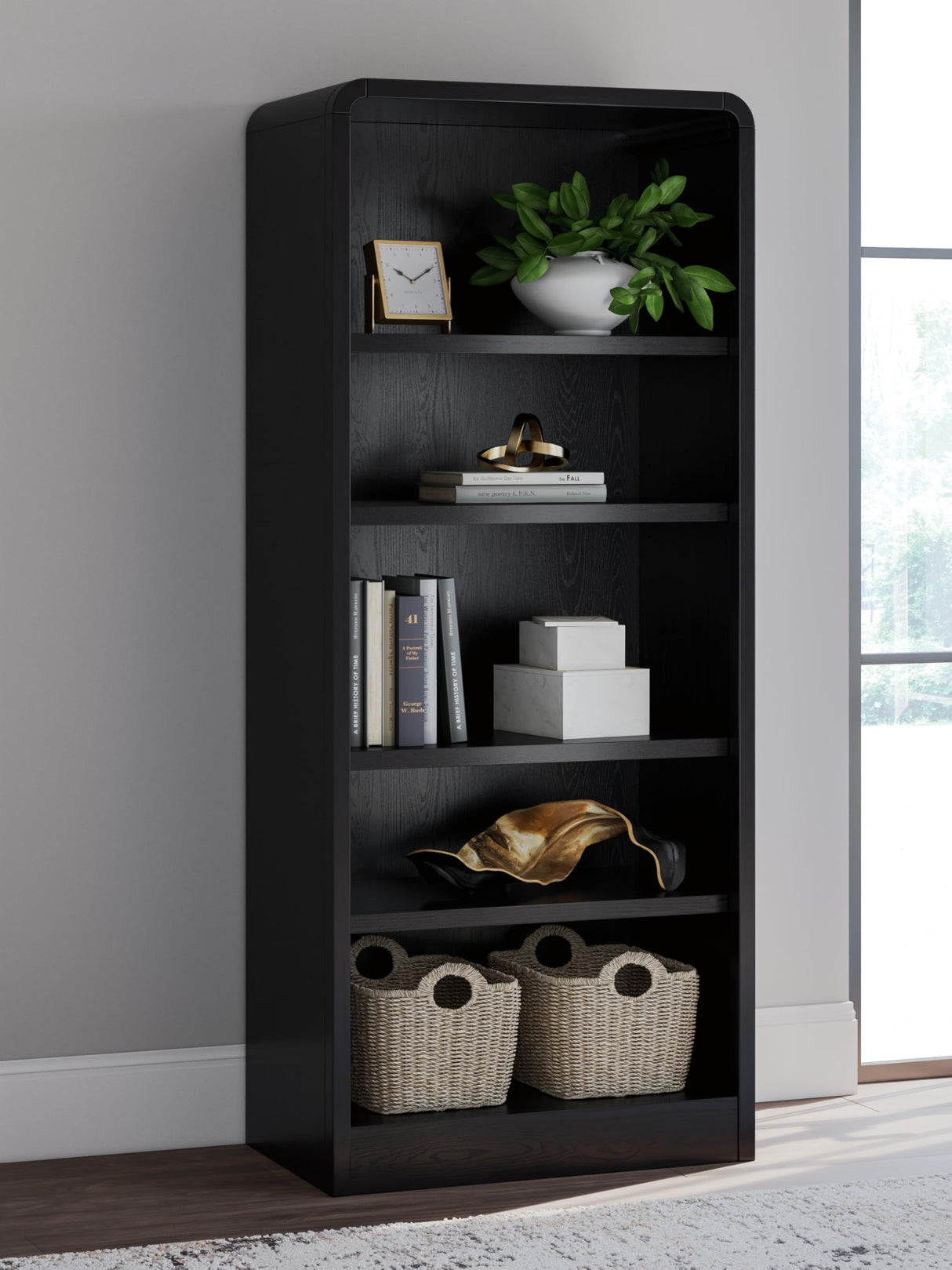 Signature Design by Ashley Rowanbeck Modern Freestanding 5-Tier 72" Bookcase with 3 Adjustable Shelves, Black Signature Design by Ashley