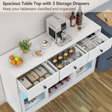 Auromie Wine Bar Cabinet with LED Light, Home Coffee Cabinet with Wine and Glass Rack, Kitchen Buffet Sideboard with Storage Drawers & Adjustable Shelves, Modern Liquor Cabinet with Glass Door (White) Auromie