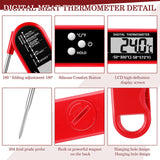 Xuhal 6 Pieces Digital Food Thermometer for Grill Cooking Instant Read Meat Thanksgiving Day Kitchen BBQ Waterproof Thermometer with Foldable Probe Magnet Calibration Turkey Outdoor Fry Xuhal