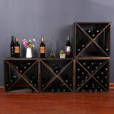 FDHUIJIA Wine Racks countertop Solid Wood Stackable Storage Rustic Retro Cube 48-Bottle Wooden Wine Rack Wine Cabinet(48BottleBlack) FDHUIJIA