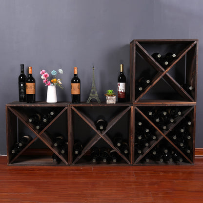 FDHUIJIA Wine Racks countertop Solid Wood Stackable Storage Rustic Retro Cube 48-Bottle Wooden Wine Rack Wine Cabinet(48BottleBlack) - WoodArtSupply