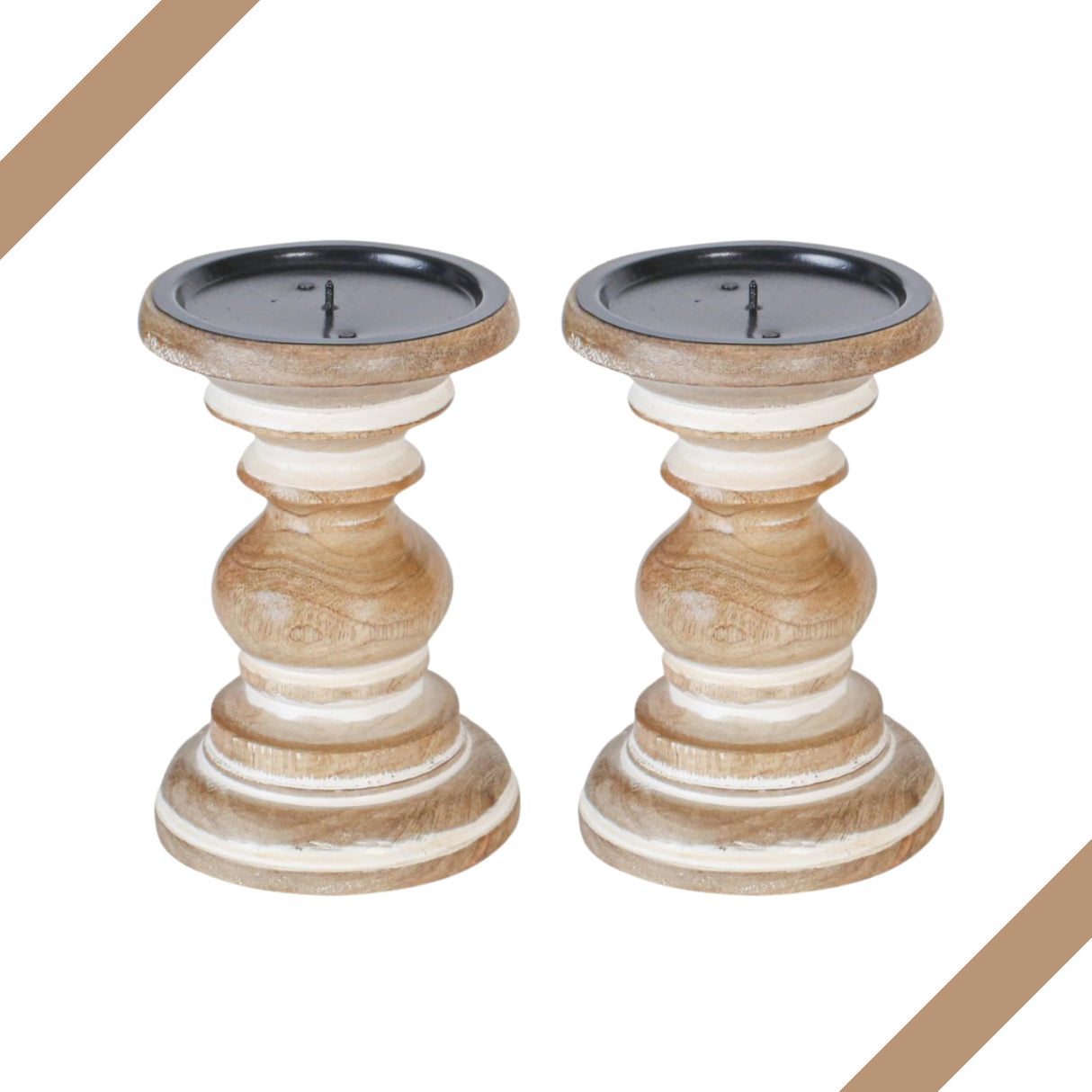 White Wooden Candle Holder,Candle Holder,Wood Candle Holder,Candle Holders,Farmhouse Candle Holder,Candle Holder Set of 2,Wood Pillar Candle Holder,Height 6 inch Set of 2, White Wash Light & Pro