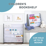 Humble Crew 4-Tier Kids Bookshelf, Grey Wood/White - Premium Book Shelf for Kids Rooms with Four Deep Pockets - Toddler Sling Book Rack with Deep Sleeves, Nursery Bookcase Organizer Humble Crew