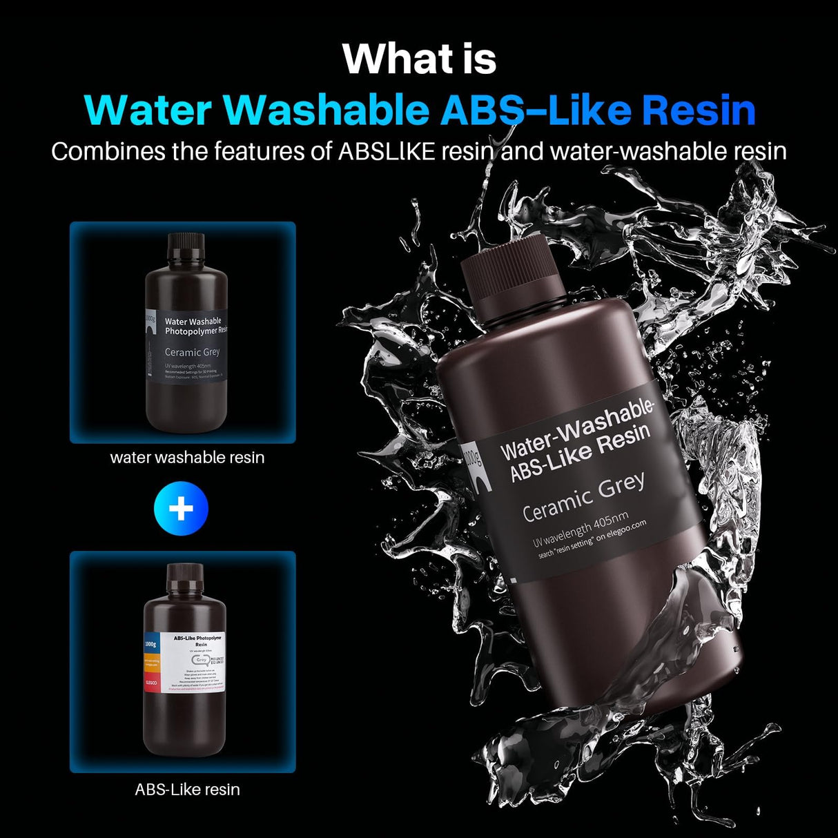 ELEGOO Water Washable ABS-Like 3D Printer Resin, High Durability and Toughness, Low Odor, Wide Compatibility for Mars Saturn Jupiter MSLA DLP LCD Impresora, Clear Blue 1000g ELEGOO