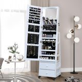 Jewelry Cabinet Standing Mirror with Drawers Wheels Full Length Mirror Jewelry Storage with Touch Screen Vanity Mirror Rotatable Jewelry Armoire Organizer with Lock White Christmas Gift for Women MASMIRE