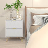 Anbuy White Nightstand Set of 2, End Side Table Double, Bedside Table with 2 Drawers, Dual Night Stand Metal Gold Legs for Bedroom Living Room Anbuy