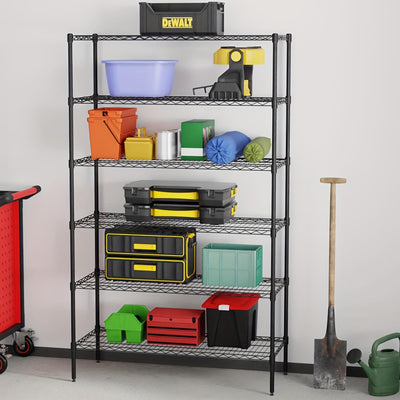 6-Tier Storage Shelves Wire Shelving Units Heavy Duty Metal Shelves Tall Steel Shelving Units Adjustable 1500lbs Capacity Rolling Shelf Racks for Restaurant Garage Pantry Kitchen, Black