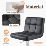 Sweetcrispy Bar Stools Set of 4, PU Leather Adjustable Swivel Barstools, Armless Hydraulic Kitchen Counter Height Bar Stools, Thickened Seat Cushion Square Island Barstools with Back, Black Sweetcrispy