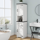 Kepptory Tall Farmhouse Storage Cabinet with Adjustable Shelves and Paper Holders for Bathroom, Living Room, and Kitchen kepptory