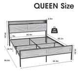 Halitaa Queen Size Bed Frame with LED Lights and Charging Station in Antique White Halitaa