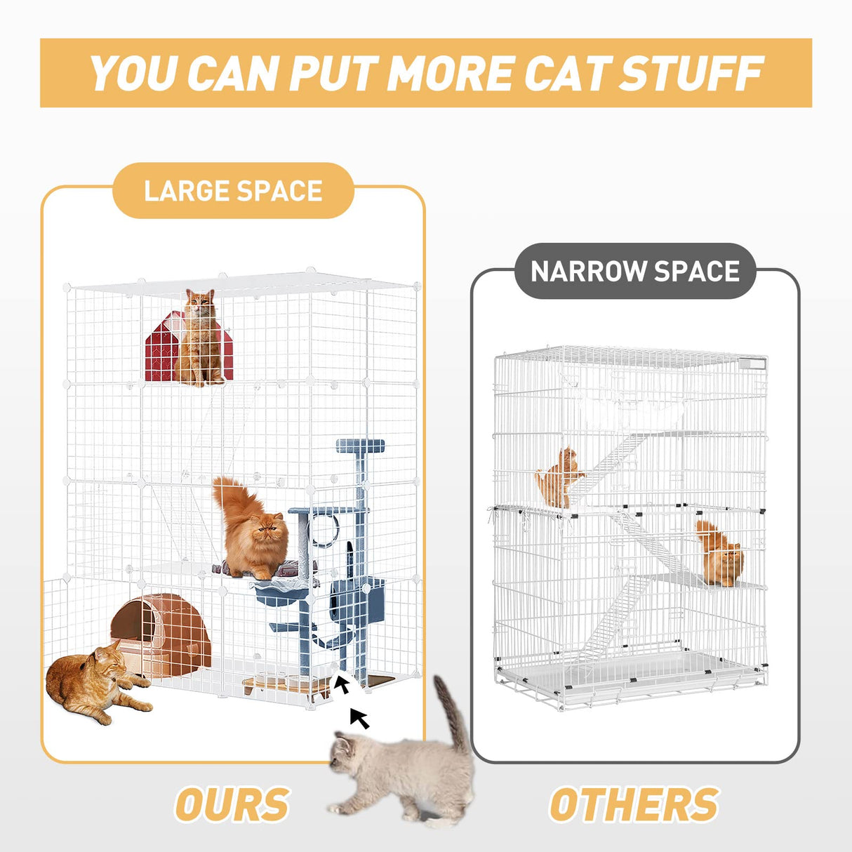 Large Cat Cage,Cat Cage Enclosure Indoor DIY Cat Playpen Detachable Metal Wire Kennels Crate Large Exercise Place Ideal, for 1-4 Cats,Ferret, Chinchilla, Rabbit, Small Animals Generic