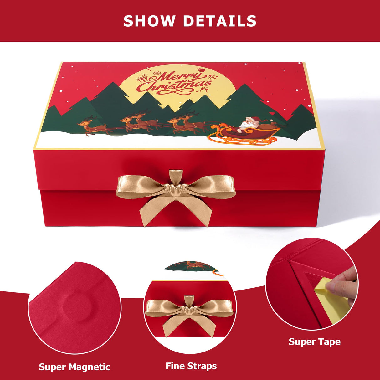 Giflsaidsprest Christmas Gift Box with Lid,Gift Boxes for Presents with Ribbon and Magnetic Closure-12.6"x8"x4.4" (Red) Giflsaidsprest