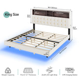 YITAHOME King Size Floating Bed Frame,Upholstered Platform Bed with RGB LED Lighting, USB Charging and Headboard Storage,Velvet Platform Bed Frame, Box Spring Not Required - Beige YITAHOME