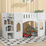 Harper & Bright Designs White Twin Low Loft Bed with Storage Staircase and Windows Harper & Bright Designs