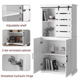 BOTLOG Tall Kitchen Pantry, Large Wood Storage Cabinet with Sliding Barn Door and Adjustable Shelves, Tall Freestanding Cupboard for Dining Room, Living Room, Laundry, White BOTLOG